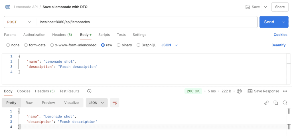 Testing DTO REST API with Postman